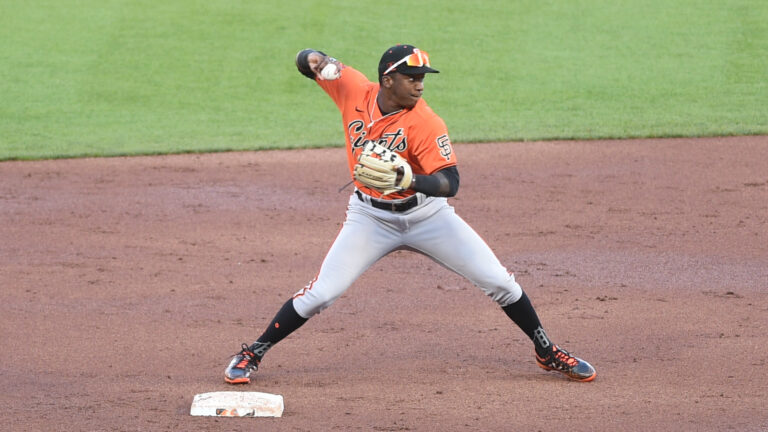 San Francisco Giants shortstop Marco Luciano (73) during San Francisco Giants Summer Camp at Oracle Park.