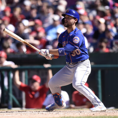 Michael Conforto #30 of the New York Mets bats against the Washington Nationals at Nationals Park.