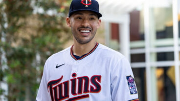 Carlos Correa of the Minnesota Twins looks on following an introductory press conference at Hammond Stadium.