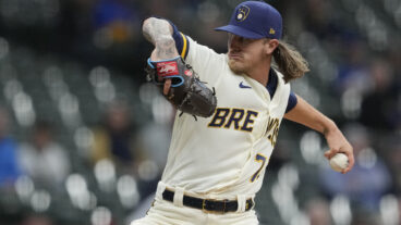 Josh Hader of the Milwaukee Brewers pitches against the Pittsburgh Pirates in the ninth inning at American Family Field.