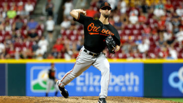 Jorge Lopez of the Baltimore Orioles pitches during the game against the Cincinnati Reds at Great American Ball Park.