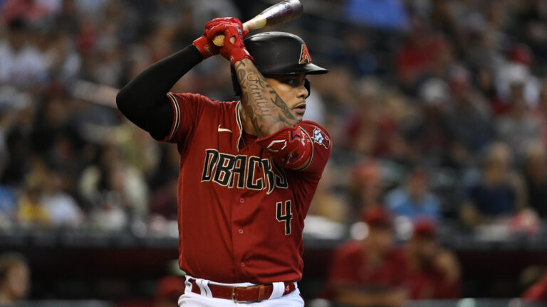 Ketel Marte #4 of the Arizona Diamondbacks gets ready in the batters box against the St Louis Cardinals at Chase Field.
