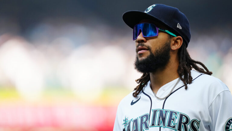 J.P. Crawford of the Seattle Mariners looks on during the game between the Houston Astros and the Seattle Mariners at T-Mobile Park.