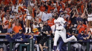Underrated superstar Yordan Alvarez of the Houston Astros celebrates after hitting a walk-off home run against the Seattle Mariners during the ninth inning in game one of the American League Division Series at Minute Maid Park.
