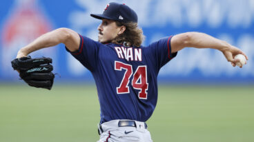 Joe Ryan of the Minnesota Twins pitches against the Cleveland Indians during the first inning at Progressive Field.