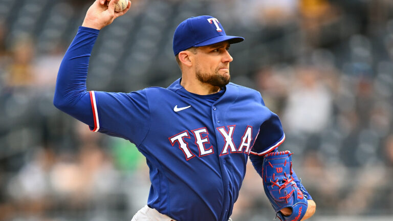 Nathan Eovaldi #17 of the Texas Rangers pitches during the first inning against the Pittsburgh Pirates at PNC Park.