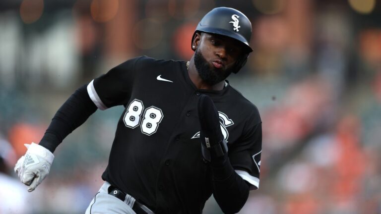 Luis Robert of the Chicago White Sox rounds the bases before scoring a run against the Baltimore Orioles during the first inning at Oriole Park at Camden Yards.