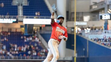 Jazz Chisholm Jr. of the Miami Marlins waves to fans after hitting a home run during the sixth inning against the Cincinnati Reds at loanDepot park.