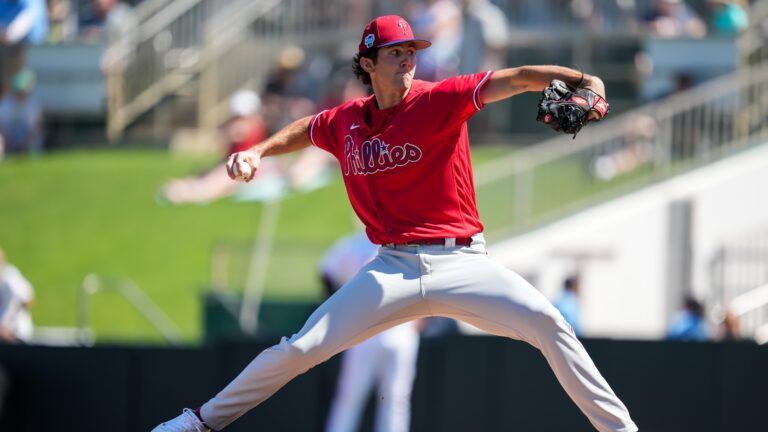 Andrew Painter of the Philadelphia Phillies pitches during a spring training game against the Minnesota Twins at the Hammond Stadium.