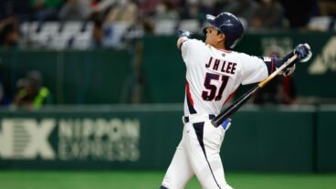 BUNKYO CITY, JAPAN - MARCH 12: Jung Hoo Lee #51 of Team Korea flies out in the fourth inning during Game 7 of Pool B between Team Czech Republic and Team Korea at Tokyo Dome on Sunday, March 12, 2023 in Bunkyo City, Japan. (Photo by Yuki Taguchi/WBCI/MLB Photos via Getty Images)