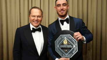 National League MVP Cody Bellinger of the Los Angeles Dodgers and Sports Agent Scott Boras poses for a photo during the 97th annual New York Baseball Writers' Dinner.