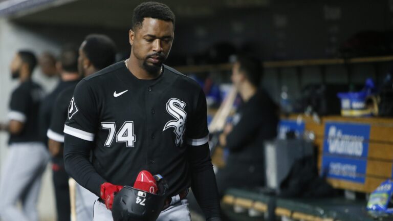 Eloy Jimenez of the Chicago White Sox during a game against the Detroit Tigers at Comerica Park.