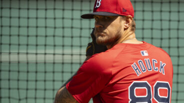 Tanner Houck of the Boston Red Sox pitches during live batting practice during a spring training team workout on February 21, 2024 at jetBlue Park at Fenway South.