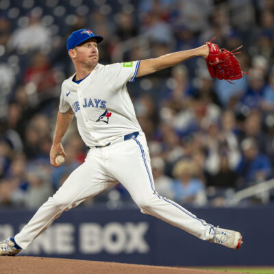 Chris Bassitt of the Toronto Blue Jays pitches to the Seattle Mariners during the first inning at the Rogers Centre.