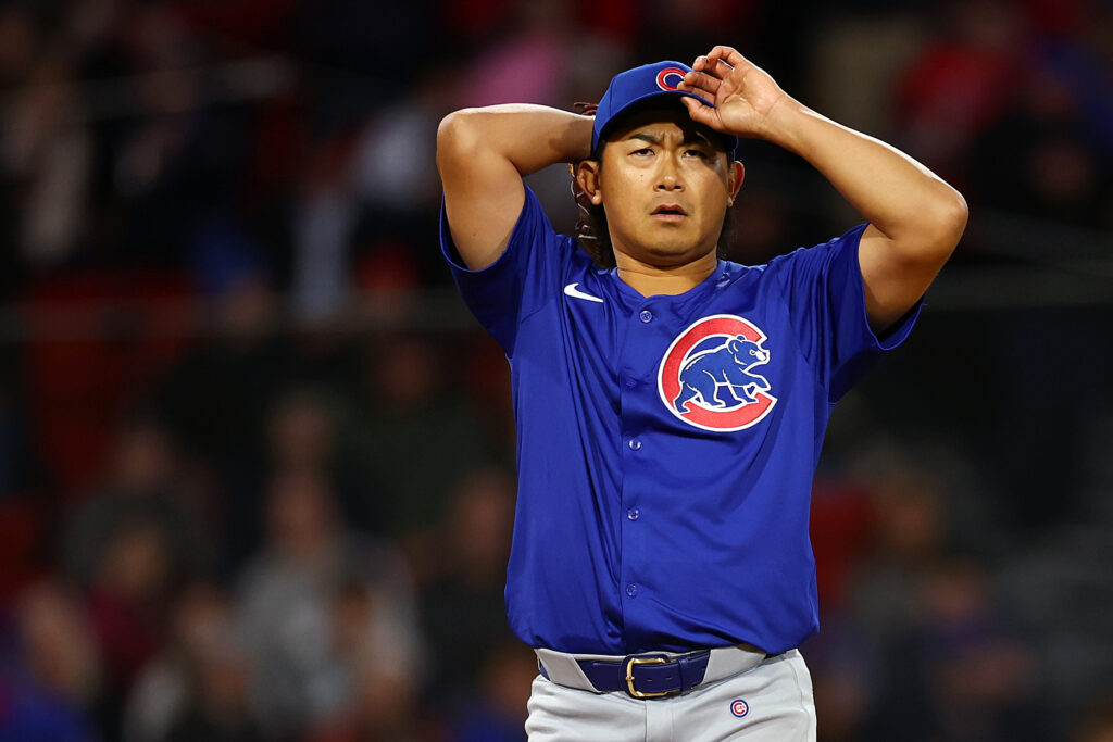 BOSTON, MASSACHUSETTS - APRIL 26: Shota Imanaga #18 of the Chicago Cubs prepares to pitch against the Boston Red Sox during the third inning at Fenway Park on April 26, 2024 in Boston, Massachusetts. (Photo by Maddie Meyer/Getty Images)