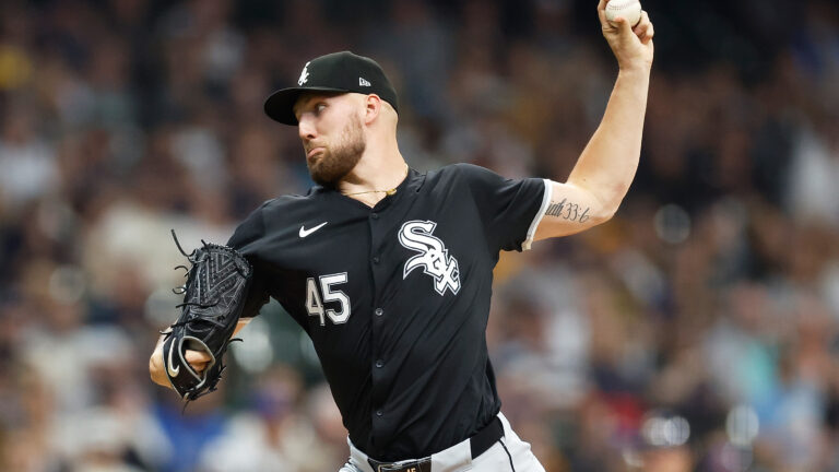 Garrett Crochet of the Chicago White Sox throws a pitch in the first inning against the Milwaukee Brewers at American Family Field.