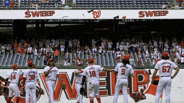 Washington Nationals players celebrate a victory