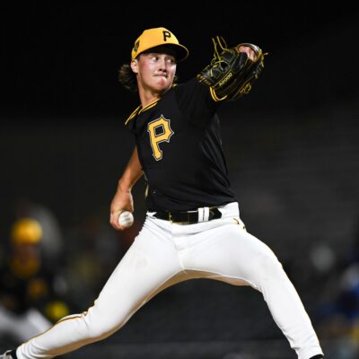 Bubba Chandler, one of the Pittsburgh Pirates' top prospects, throws a pitch during the seventh inning of a spring training Spring Breakout game against the Baltimore Orioles at LECOM Park.