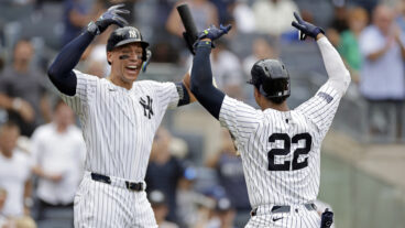 Aaron Judge and Juan Soto of the Yankees during the 2024 MLB season