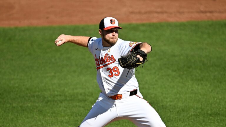 BALTIMORE, MARYLAND - SEPTEMBER 02, 2024: Corbin Burnes #39 of the Baltimore Orioles throws a pitch during the third inning against the Chicago White Sox at Oriole Park at Camden Yards on September 02, 2024 in Baltimore, Maryland. (Photo by Chris Bernacchi/Diamond Images via Getty Images)