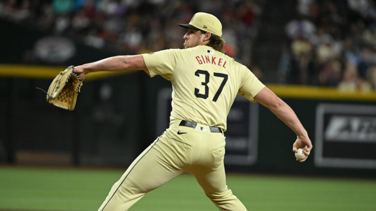 PHOENIX, ARIZONA - AUGUST 13: Kevin Ginkel #37 of the Arizona Diamondbacks delivers a pitch against the Colorado Rockies at Chase Field on August 13, 2024 in Phoenix, Arizona. (Photo by Norm Hall/Getty Images)