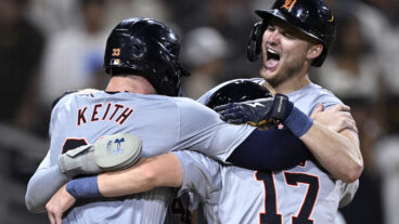 SAN DIEGO, CALIFORNIA - SEPTEMBER 05: Parker Meadows #22 of the Detroit Tigers celebrates with his grand slam home run in the ninth inning against the San Diego Padres at Petco Park on September 05, 2024 in San Diego, California. (Photo by Orlando Ramirez/Getty Images)