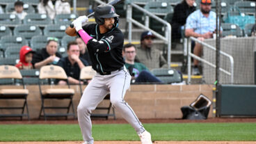 Jordan Lawlar of the Arizona Diamondbacks bats during the fourth inning of a spring training Spring Breakout game against the Colorado Rockies at Salt River Fields at Talking Stick.
