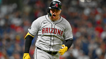 CLEVELAND, OHIO - AUGUST 05: Joc Pederson #3 of the Arizona Diamondbacks celebrates on the base paths his two-run home run in the eighth inning against the Cleveland Guardians at Progressive Field on August 05, 2024 in Cleveland, Ohio. (Photo by Jason Miller/Getty Images)