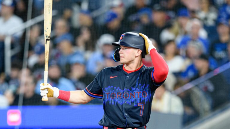 Toronto Blue Jays Infield Will Wagner bats during the MLB baseball regular season game between the New York Mets and the Toronto Blue Jays.
