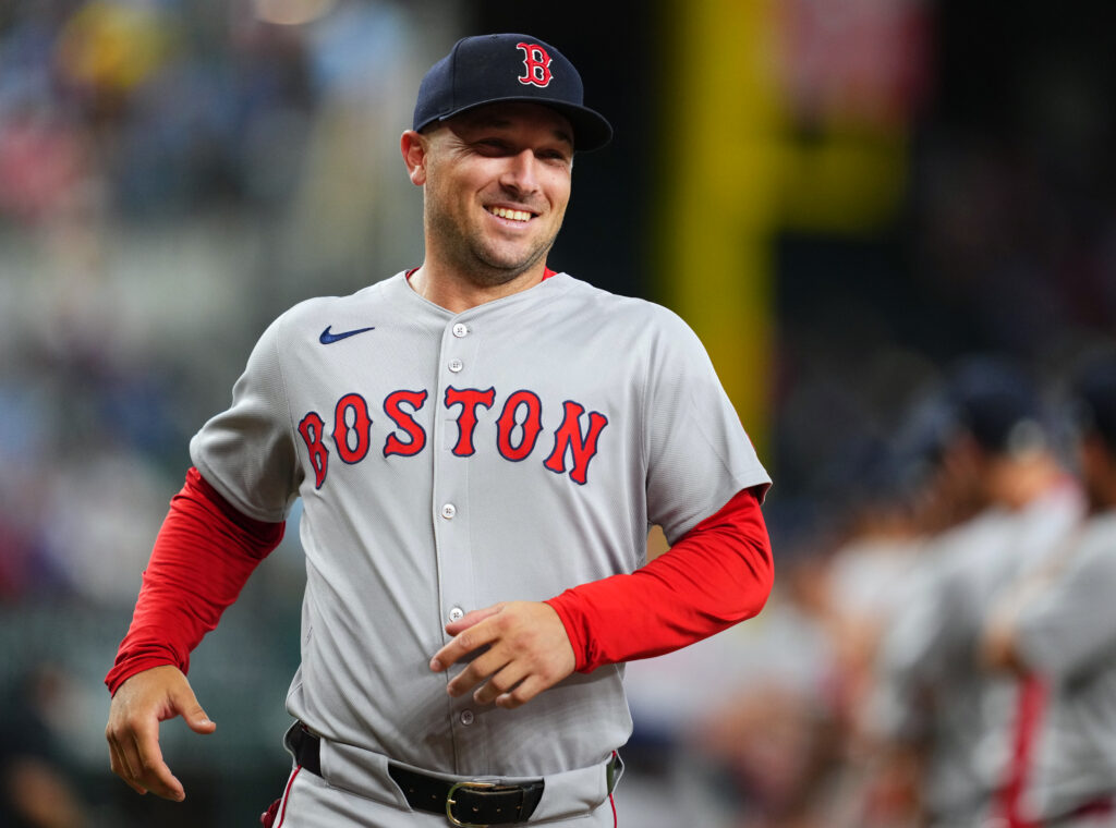 ARLINGTON, TX - MARCH 27: Alex Bregman #2 of the Boston Red Sox takes the field during the game between the Boston Red Sox and the Texas Rangers at Globe Life Field on Thursday, March 27, 2025 in Arlington, Texas. (Photo by Cooper Neill/MLB Photos via Getty Images)