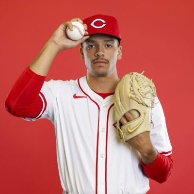 GOODYEAR, ARIZONA - FEBRUARY 18: Chase Burns of the Cincinnati Reds poses for a portrait during photo day at the Cincinnati Reds Player Development Complex on February 18, 2025 in Goodyear, Arizona. (Photo by Emilee Chinn/Getty Images)