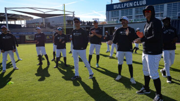 TAMPA, FL - FEBRUARY 21: The New York Yankees warm up during spring training at George M. Steinbrenner Field on February 21, 2025 in Tampa, Florida. (Photo by New York Yankees/Getty Images)