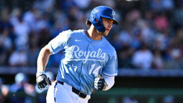 SURPRISE, ARIZONA - FEBRUARY 21, 2025: Jac Caglianone #14 of the Kansas City Royals runs out a fly ball during the eighth inning of a spring training game against the Texas Rangers at Surprise Stadium on February 21, 2025 in Surprise, Arizona. (Photo by Chris Bernacchi/Diamond Images via Getty Images)