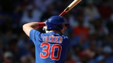 Kyle Tucker of the Chicago Cubs bats during a spring training game against the Los Angeles Angels at Sloan Park.