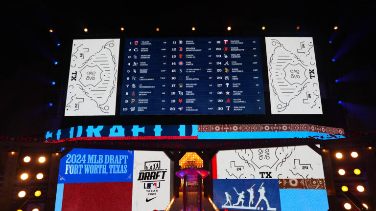 FORT WORTH, TX - JULY 14: A general view of the stage during the 2024 MLB Draft presented by Nike at Cowtown Coliseum on Sunday, July 14, 2024 in Fort Worth, Texas. (Photo by Daniel Shirey/MLB Photos via Getty Images)