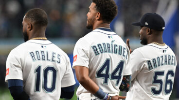 Victor Robles, Julio Rodriguez, and Randy Arozarena for the Seattle Mariners