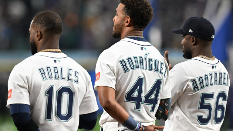 Victor Robles, Julio Rodriguez, and Randy Arozarena for the Seattle Mariners