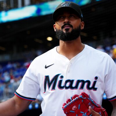 Sandy Alcantara of the Miami Marlins takes the field prior to a game against the Pittsburgh Pirates on Opening Day at loanDepot Park.