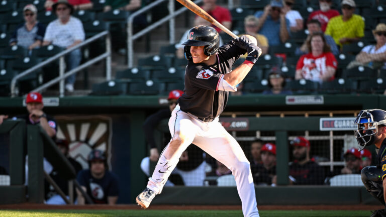 GOODYEAR, ARIZONA - FEBRUARY 25, 2025: Travis Bazzana #37 of the Cleveland Guardians bats during the ninth inning of a spring training game against the Milwaukee Brewers at Goodyear Ballpark on February 25, 2025 in Goodyear, Arizona. (Photo by David Durochik/Diamond Images via Getty Images)