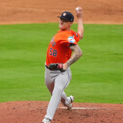 KANSAS CITY, MISSOURI - APRIL 27: Hunter Brown #58 of the Houston Astros pitches against the Kansas City Royals during the third inning at Kauffman Stadium on April 27, 2025 in Kansas City, Missouri. (Photo by Kyle Rivas/Getty Images)