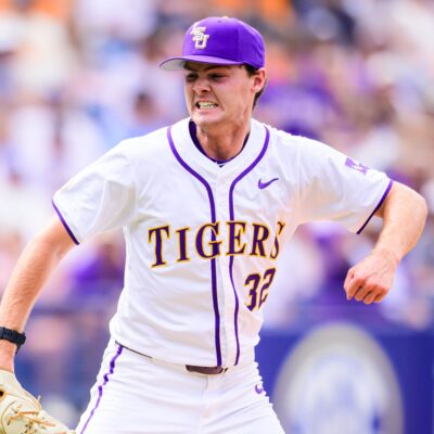 Kade Anderson of the LSU Tigers in action against the South Carolina Gamecocks at The Hoover Met for the SEC Championship Tournament.