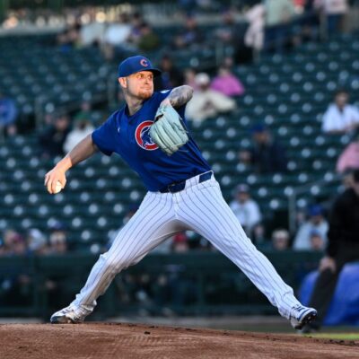 MESA, ARIZONA - MARCH 15, 2025: Cade Horton #70 of the Chicago Cubs throws a pitch during the first inning of a spring training Spring Breakout game against the Los Angeles Angels at Sloan Park on March 15, 2025 in Mesa, Arizona. (Photo by David Durochik/Diamond Images via Getty Images)