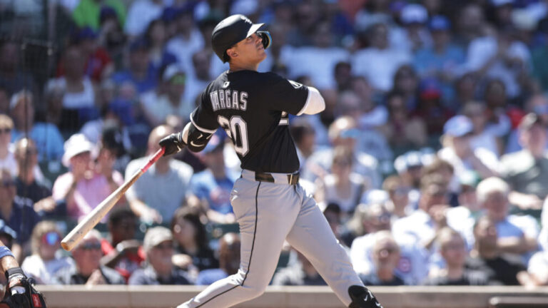 CHICAGO, ILLINOIS - MAY 16: Miguel Vargas #20 of the Chicago White Sox hits a home run during the third inning against the Chicago Cubs at Wrigley Field on May 16, 2025 in Chicago, Illinois. (Photo by Geoff Stellfox/Getty Images)
