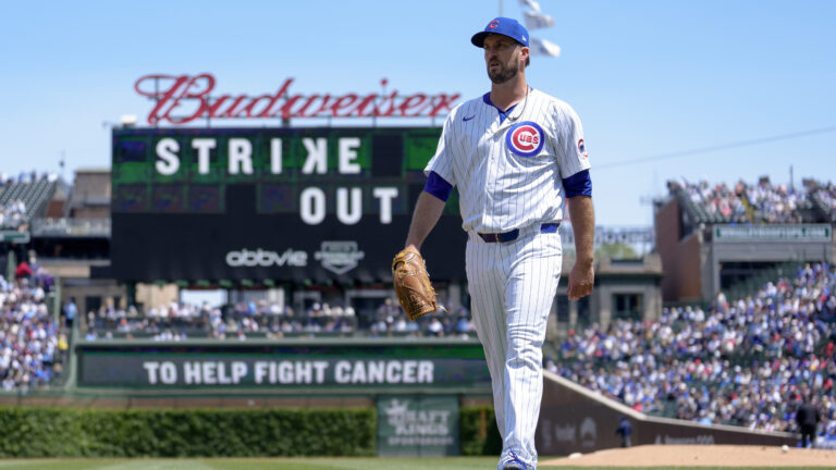 CHICAGO, ILLINOIS - MAY 31: Drew Pomeranz #45 of the Chicago Cubs exits the field of play in a game against the Cincinnati Reds at Wrigley Field on May 31, 2025 in Chicago, Illinois. (Photo by Matt Dirksen/Chicago Cubs/Getty Images)