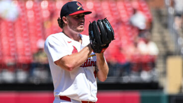 ST. LOUIS, MO - JUN 22: St. Louis Cardinals pitcher Gordon Graceffo (44) sets himself before throwing a pitch during a game where the St. Louis Cardinals hosted the Cincinnati Reds on Sunday June 22, 2025, at Busch Stadium in St. Louis MO (Photo by Rick Ulreich/Icon Sportswire via Getty Images)