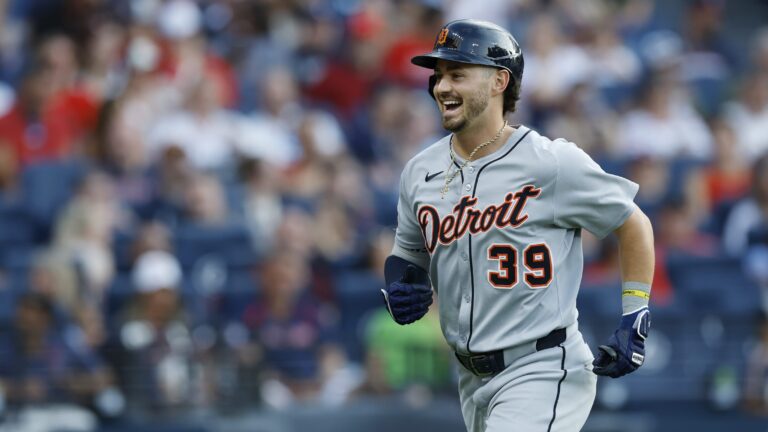 CLEVELAND, OH - JULY 04: Zach McKinstry #39 of the Detroit Tigers, one of MLB's wRC+ leaders, looks on after hitting a home run in the top of the fourth inning during the game between the Detroit Tigers and the Cleveland Guardians at Progressive Field on Friday, July 4, 2025 in Cleveland, Ohio. (Photo by Lauren Leigh Bacho/MLB Photos via Getty Images)