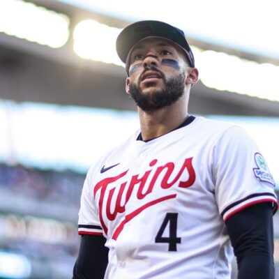 MINNEAPOLIS, MN - JULY 26: Carlos Correa #4 of the Minnesota Twins looks on during the game between the Washington Nationals and the Minnesota Twins at Target Field on Saturday, July 26, 2025 in Minneapolis, Minnesota. (Photo by Rob Tringali/MLB Photos via Getty Images)