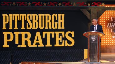 FORT WORTH, TEXAS - JULY 14: Major League Baseball commissioner Robert D. Manfred Jr. announces the pick for the Pittsburgh Pirates at the 2024 MLB Draft at Cowtown Coliseum on July 14, 2024 in Fort Worth, Texas. (Photo by Richard Rodriguez/Getty Images)