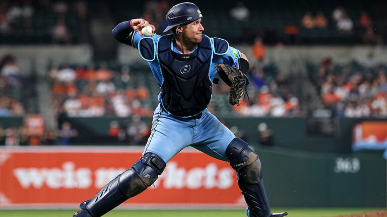 BALTIMORE, MD - JULY 29: Tyler Heineman #55 of the Toronto Blue Jays fields during the sixth inning in game two of a split doubleheader against the Baltimore Orioles at Oriole Park at Camden Yards on July 29, 2025 in Baltimore, Maryland. (Photo by Scott Taetsch/Getty Images)