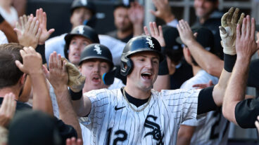 CHICAGO, ILLINOIS - AUGUST 23: Colson Montgomery #12 of the Chicago White Sox celebrates after hitting a grand slam during the second inning against the Minnesota Twins at Rate Field on August 23, 2025 in Chicago, Illinois. (Photo by Justin Casterline/Getty Images)